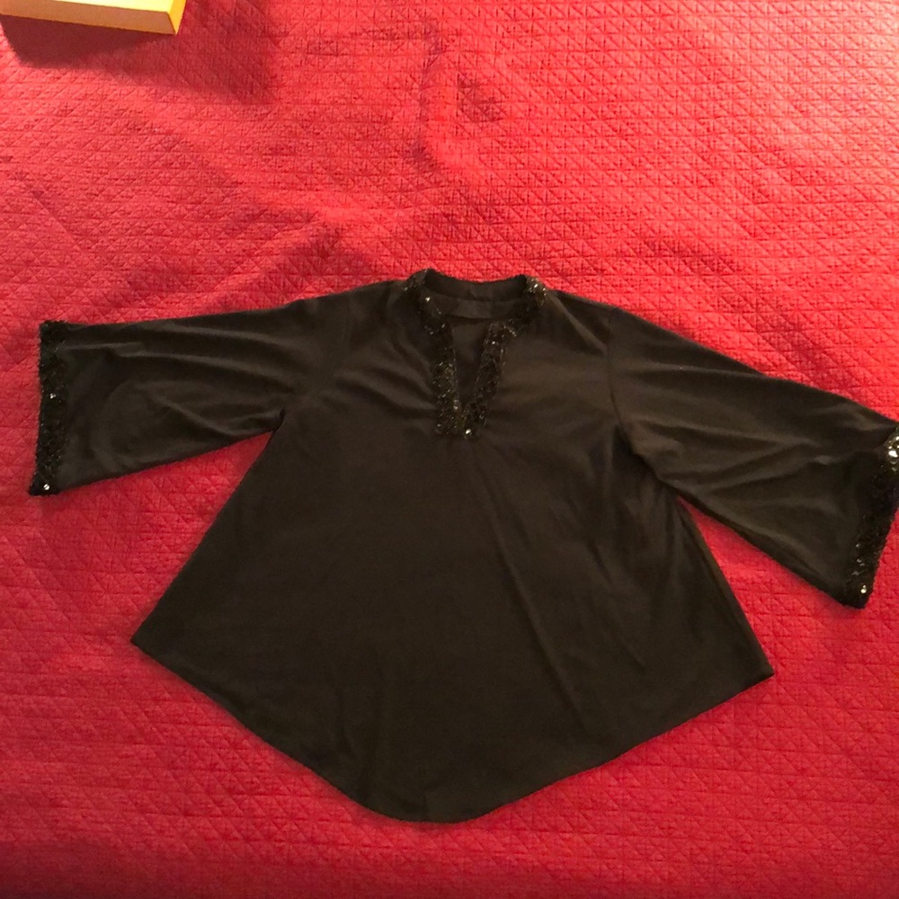 70’s Black beaded split neck Polyester Tunic